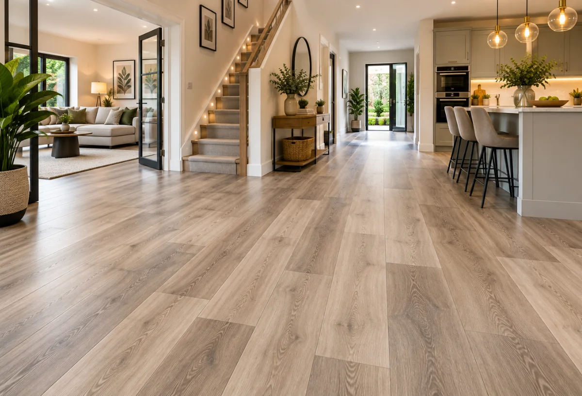 Decorative luxury vinyl tile flooring finish